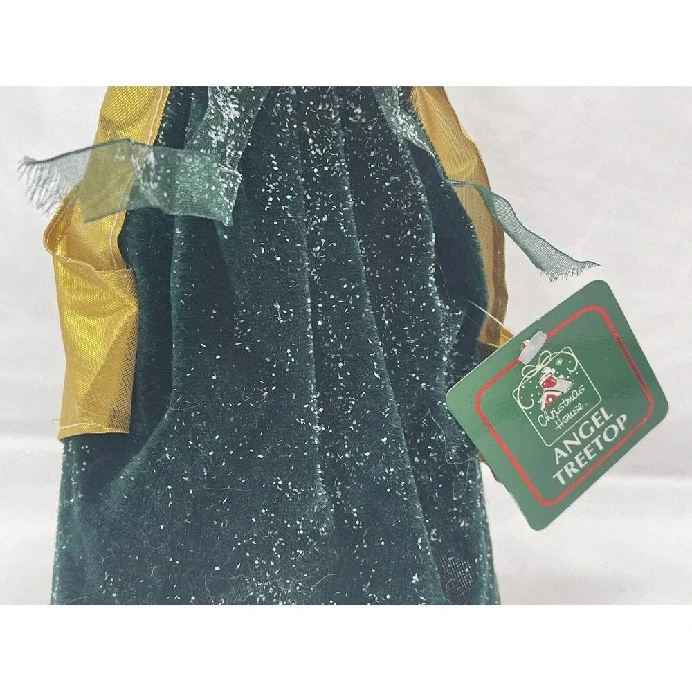 Christmas House Angel Tree Top Green Dress 11” Vintage RARE